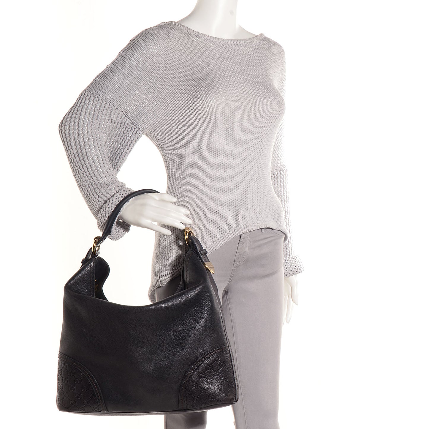 Leather Guccissima Trim Large Signoria Hobo Black