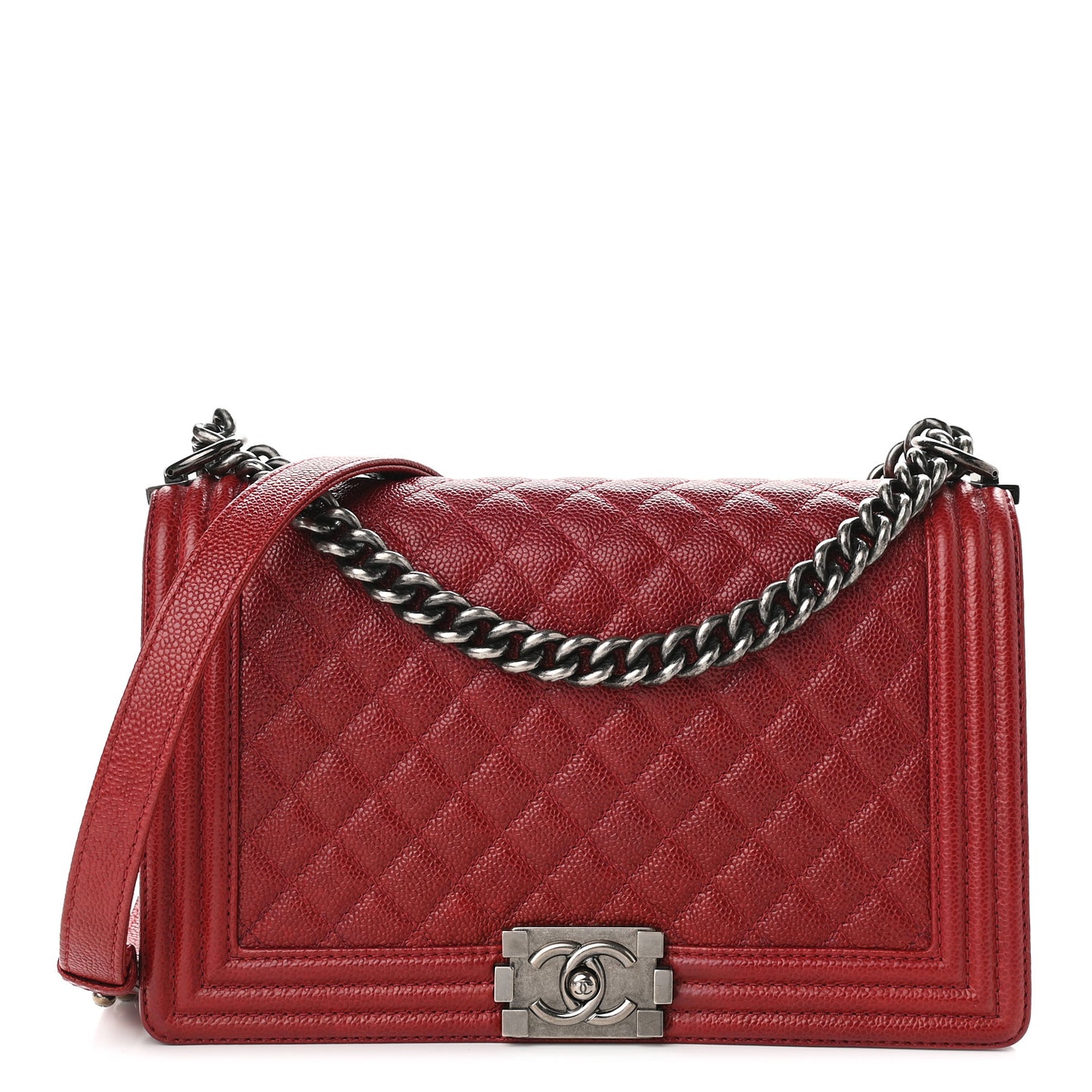 Caviar Quilted New Medium Boy Flap Dark Red