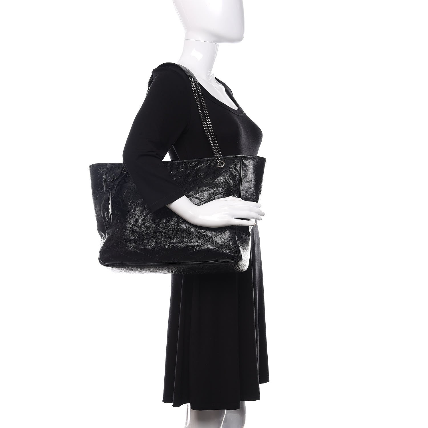 Saint Laurent Crinkled Calfskin Matelasse Monogram Large Niki Shopping Tote Bag Black 2 of 10