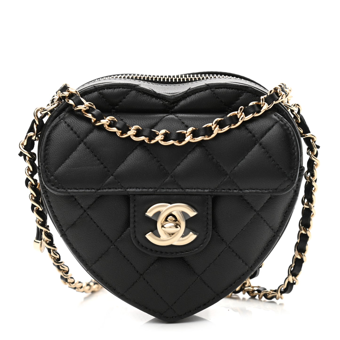 Lambskin Quilted CC In Love Heart Clutch With Chain Black