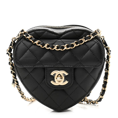 Chanel Lambskin Quilted CC In Love Heart Clutch With Chain Black 1 of 11