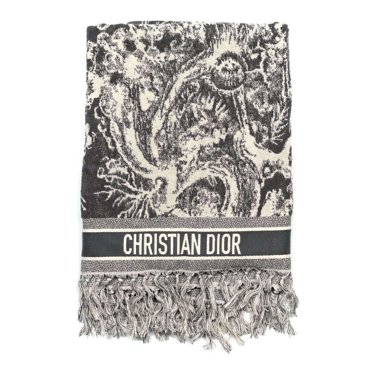 Cotton Toile De Jouy Reverse Towel Grey Ivory