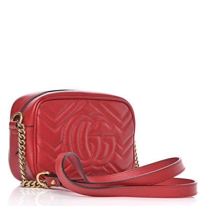 Gucci Calfskin Matelasse Mini GG Marmont Chain Shoulder Bag Hibiscus Red 3 of 8