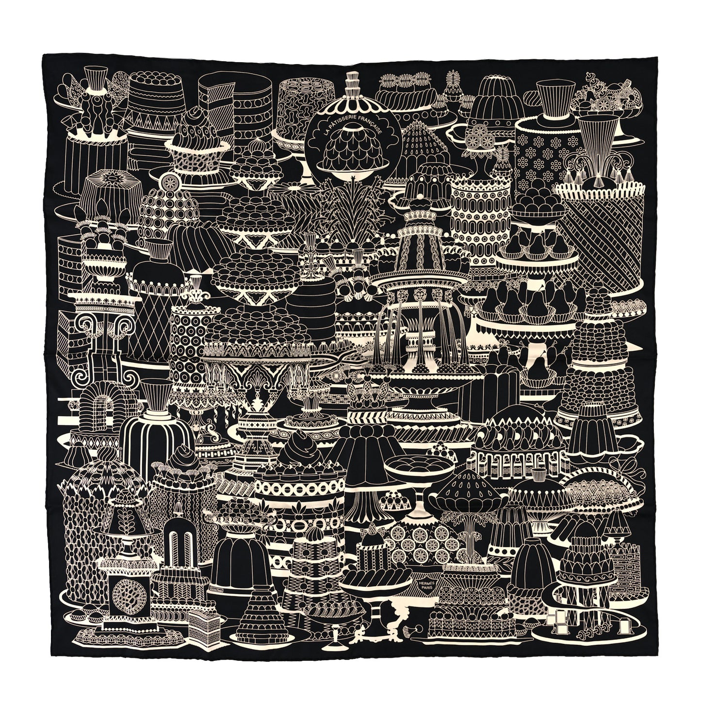 Silk La Patisserie Francaise Scarf 90 Black Creme