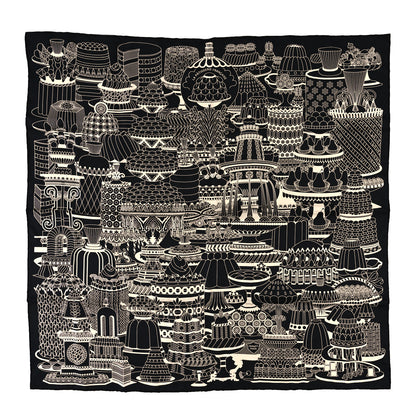 Hermes Silk La Patisserie Francaise Scarf 90 Black Creme 1 of 3