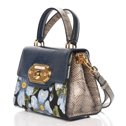 Dolce & Gabbana Flower Jacquard Water Snake Lizard Embossed Welcome Satchel Petrol 4 of 9