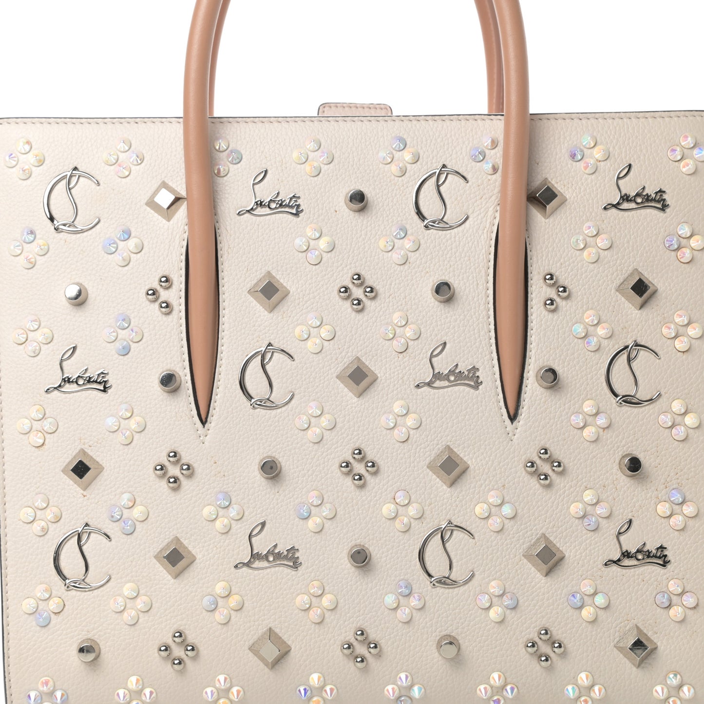 Calfskin Spikes Loubinthesky Medium Paloma Ivory