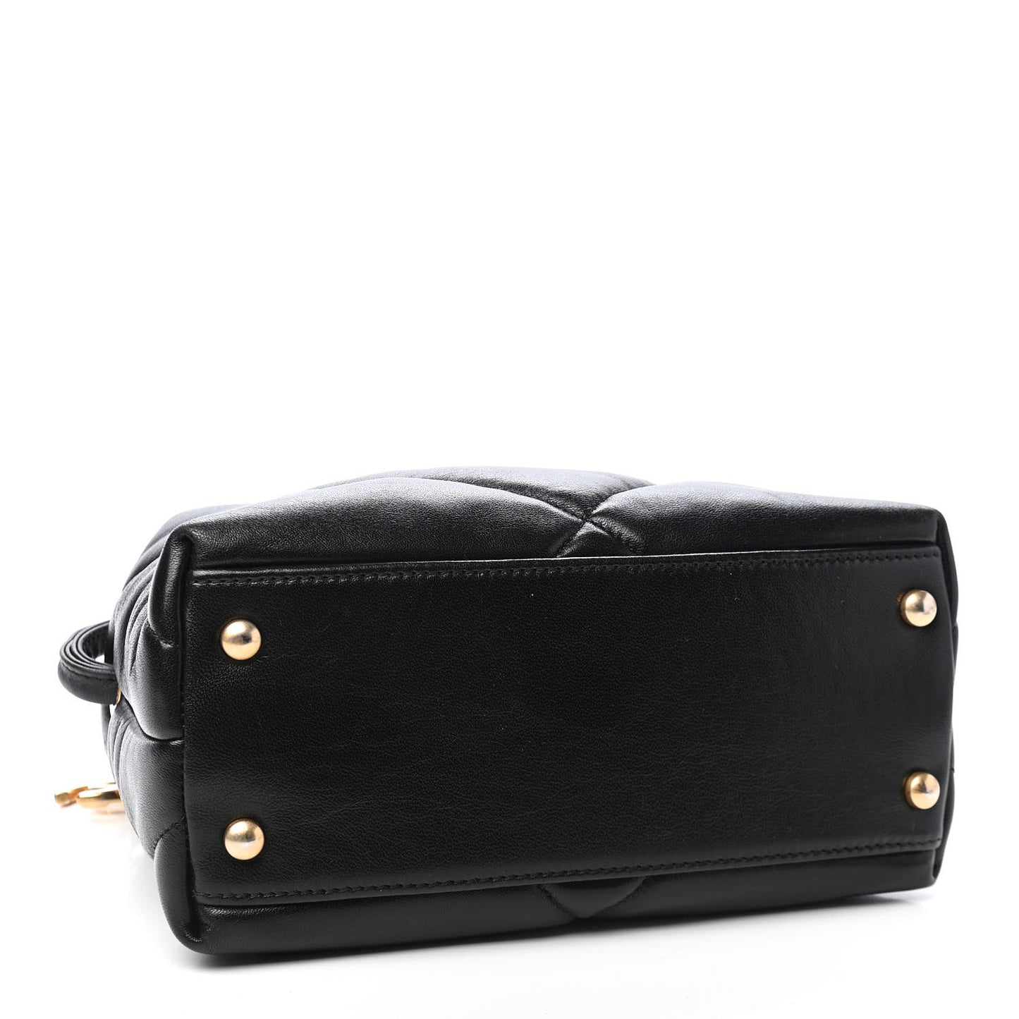 Lambskin Quilted Small Bowling Bag Black