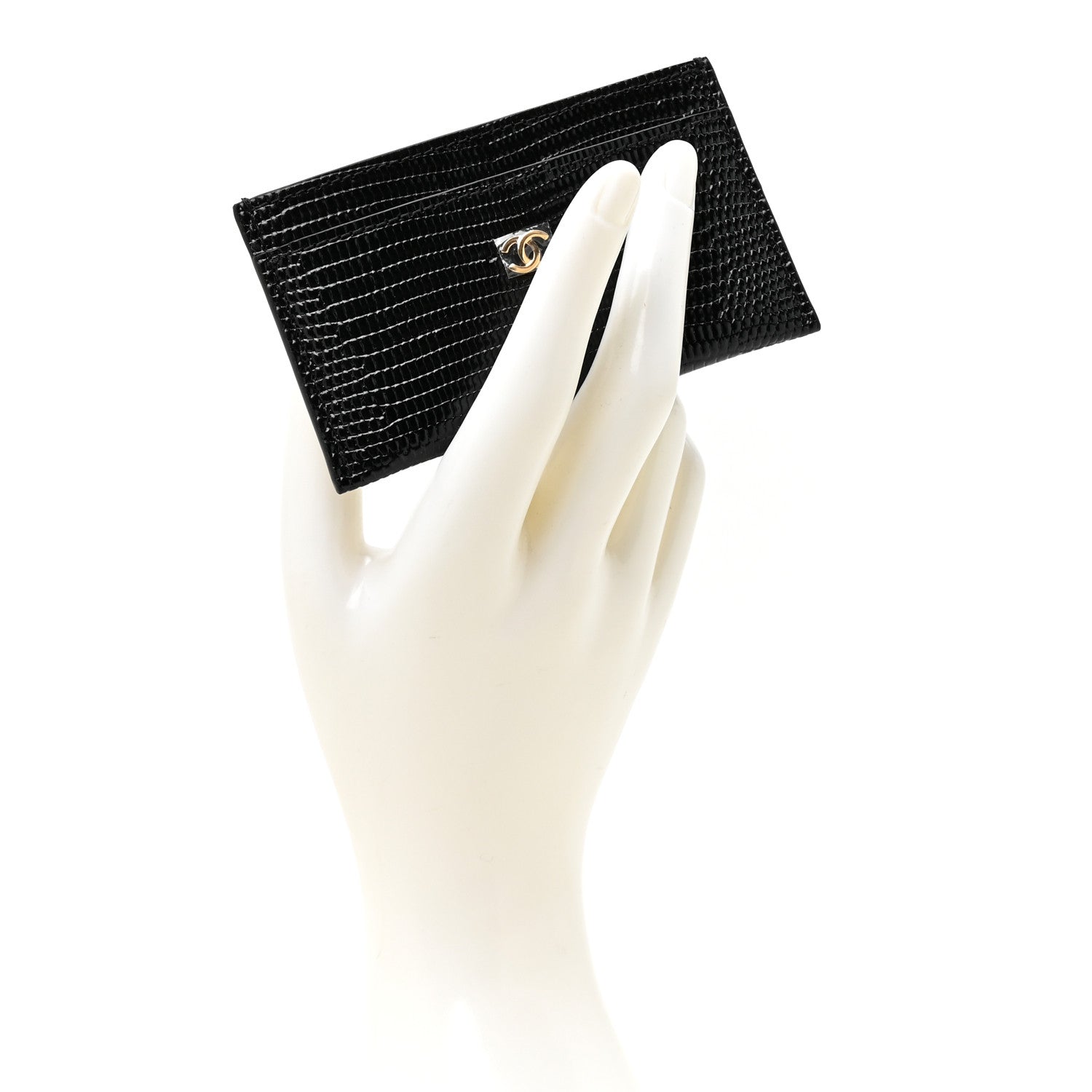 Chanel Calfskin Lizard Embossed Card Holder Black 2 of 8