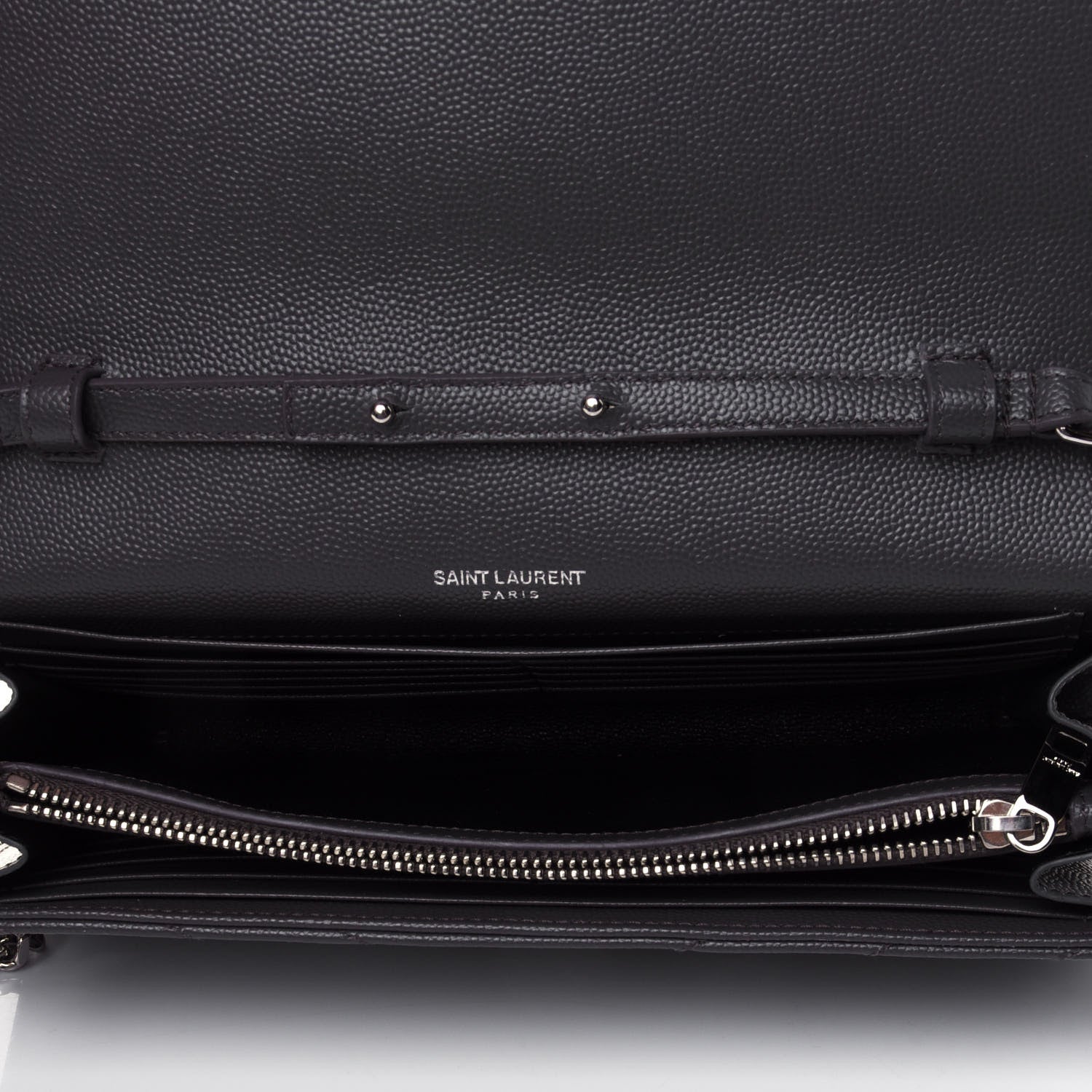 Saint Laurent Grain De Poudre Matelasse Chevron Monogram Chain Wallet Storm 4 of 4