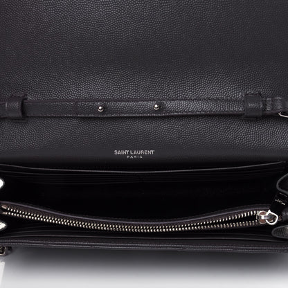 Saint Laurent Grain De Poudre Matelasse Chevron Monogram Chain Wallet Storm 4 of 4