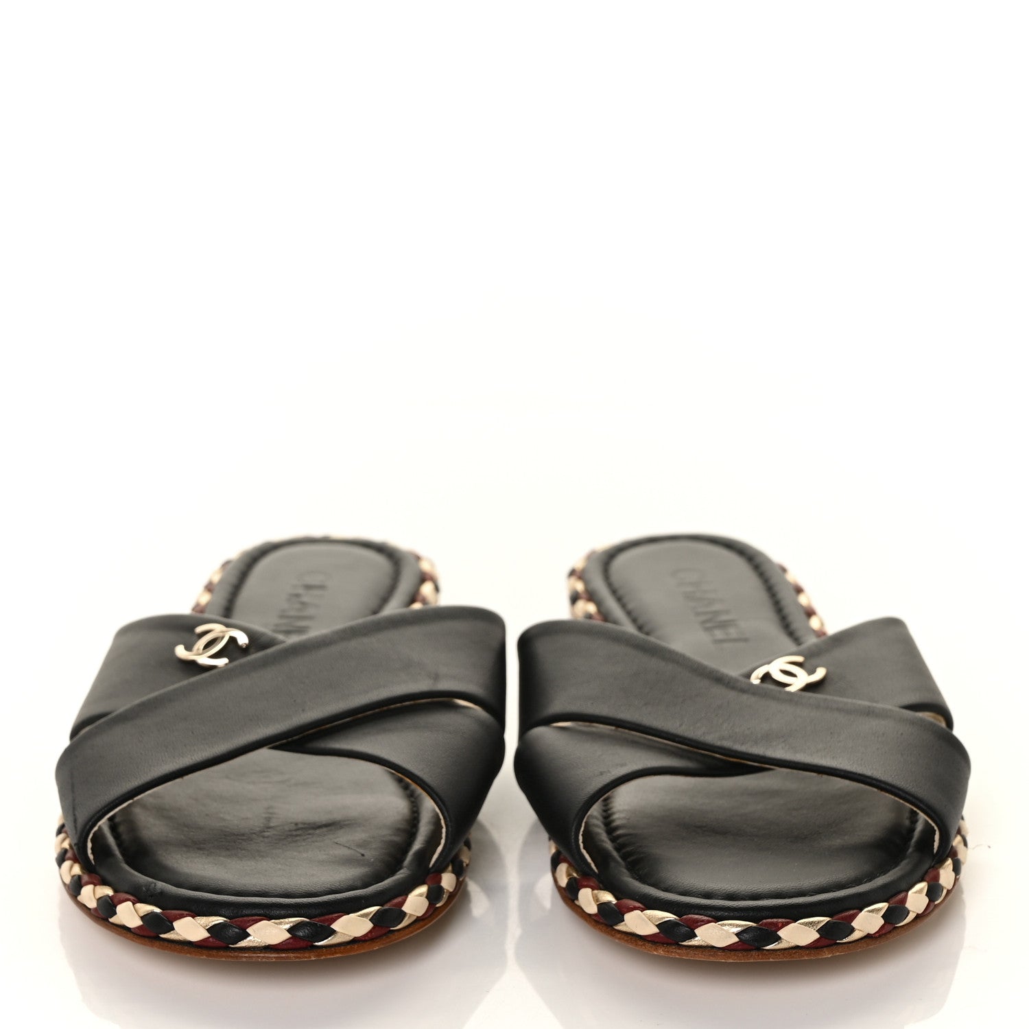 Chanel Lambskin Braided Mule Sandals 39 Black 2 of 8