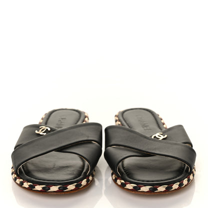 Chanel Lambskin Braided Mule Sandals 39 Black 2 of 8