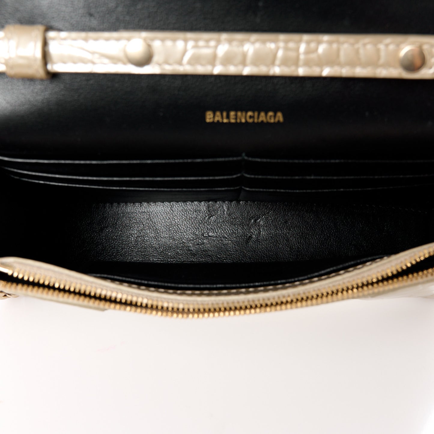 Metallic Calfskin Crocodile Embossed Hourglass Chain Bag Light Gold