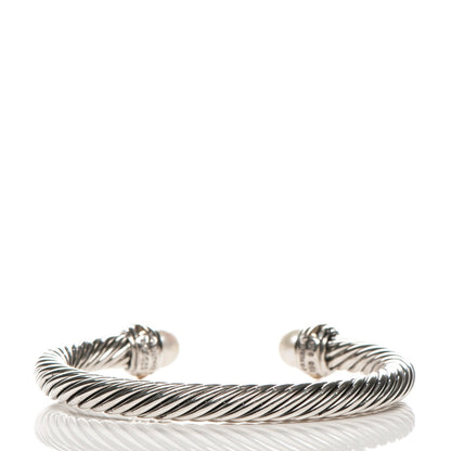 David Yurman Sterling Silver 18K Yellow Gold Pearl 7mm Cable Classics Bracelet 3 of 5