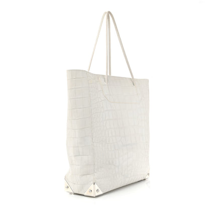 Alexander Wang Calfskin Crocodile Embossed Prisma Skeletal Tote White Silver Hardware 4 of 12