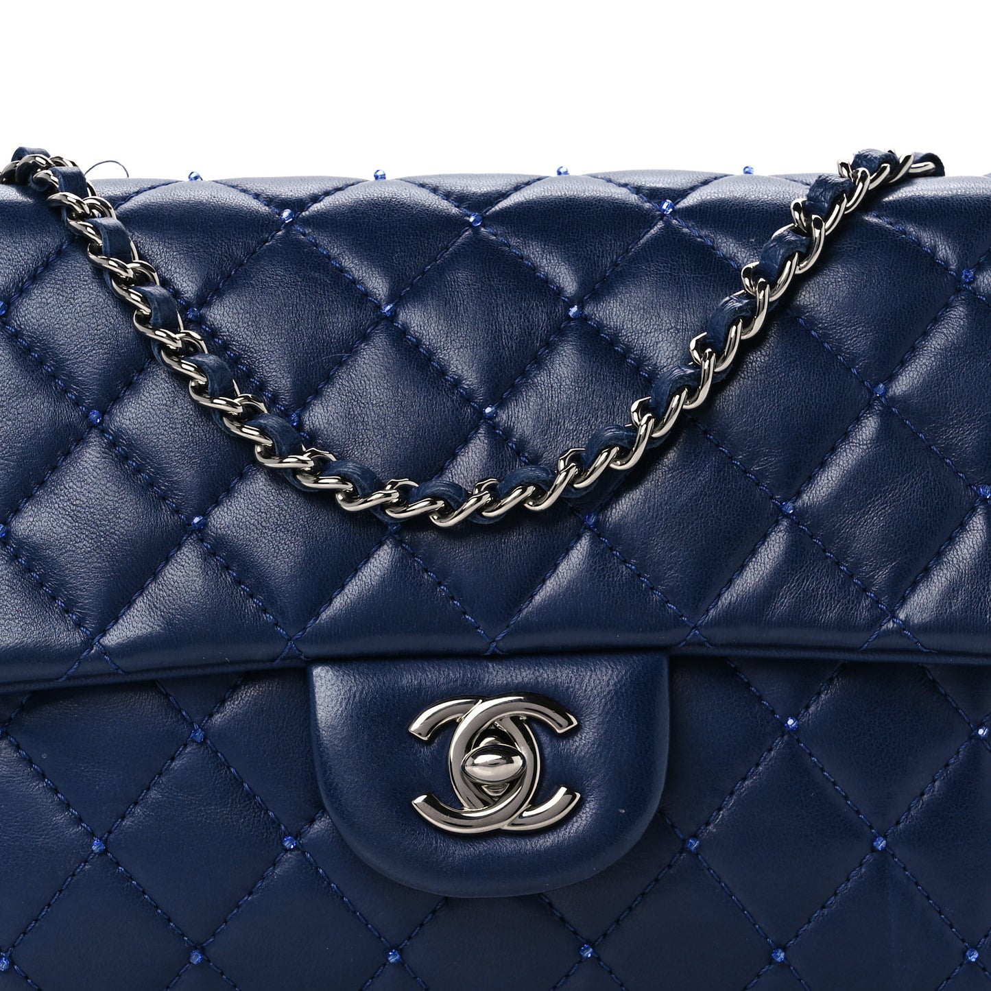 Lambskin Quilted Strass Flap Dark Blue