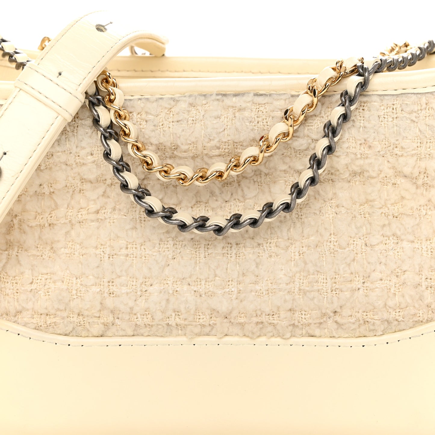 Tweed Calfskin Quilted Small Gabrielle Hobo Ivory