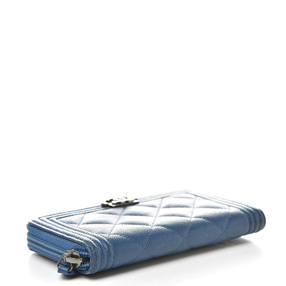 Chanel Caviar Quilted Boy Small Zip Around Wallet Blue 4 of 16