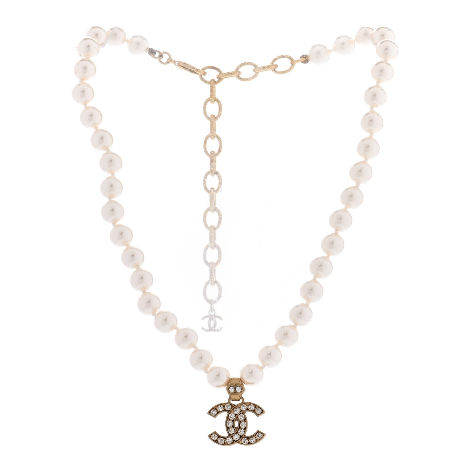 Chanel Pearl Crystal CC Short Necklace Gold 3 of 5