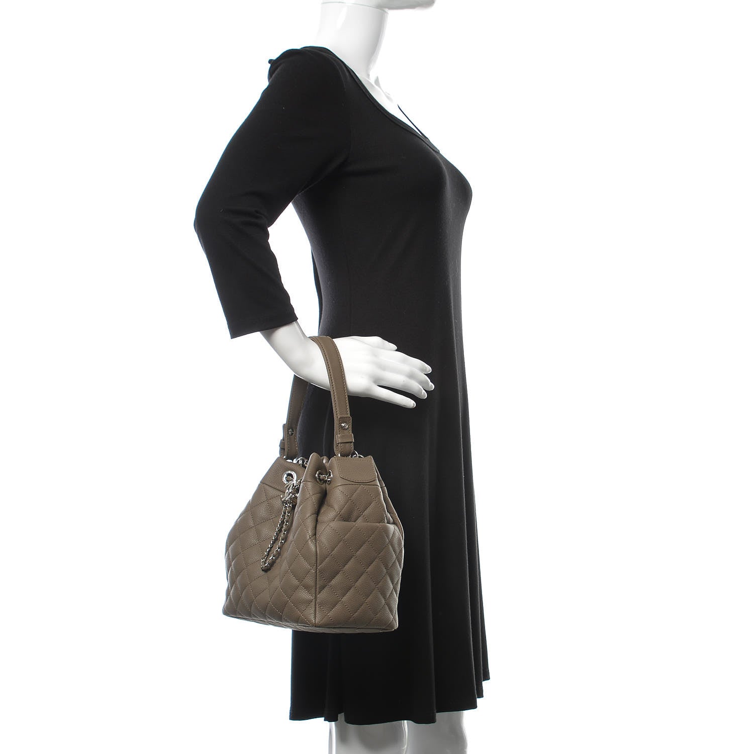 Chanel Grained Calfskin Quilted Small Chain Bucket Bag Khaki 3 of 10
