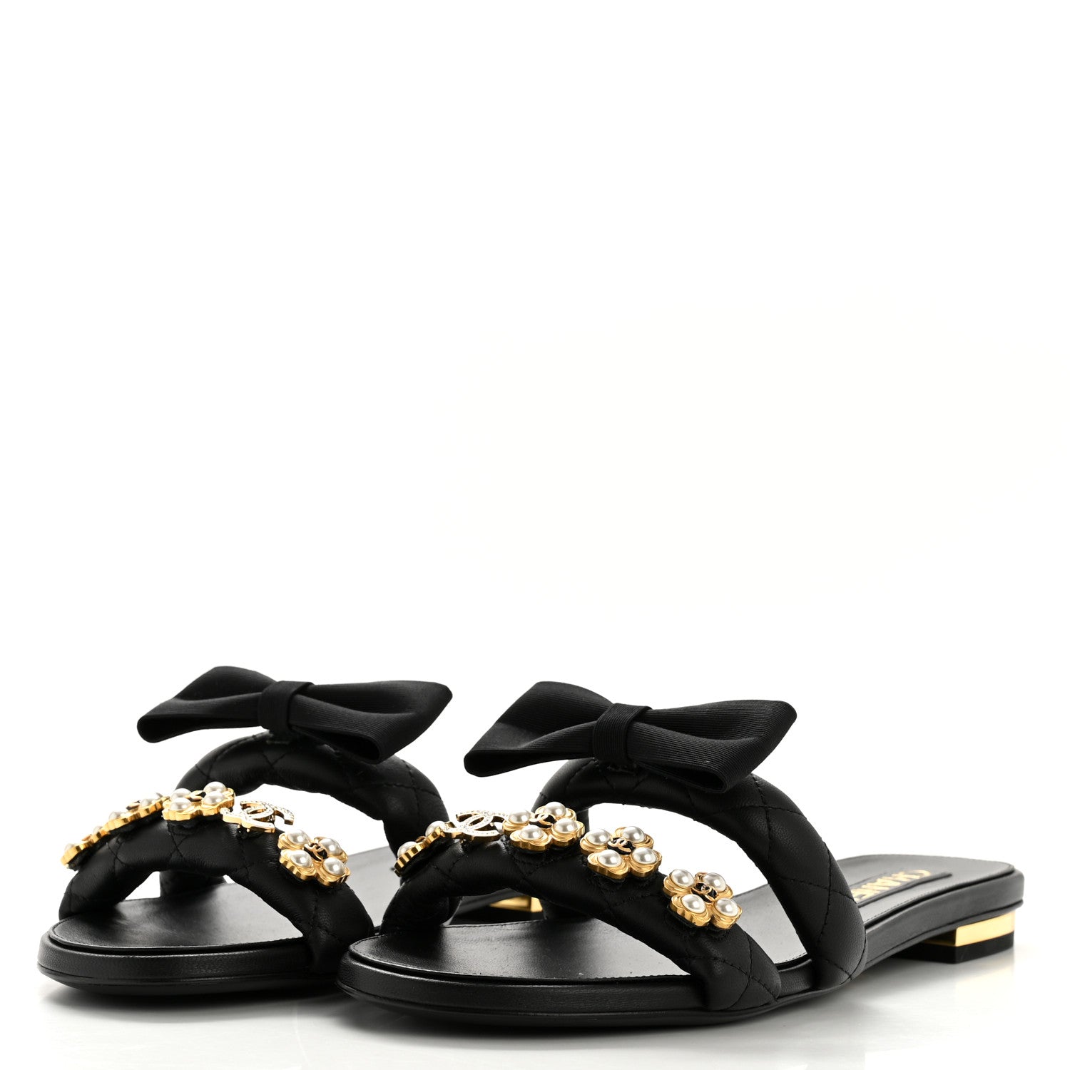 Chanel Lambskin Pearl Bow CC Mules 39 Black 4 of 10