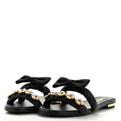 Chanel Lambskin Pearl Bow CC Mules 39 Black 4 of 10