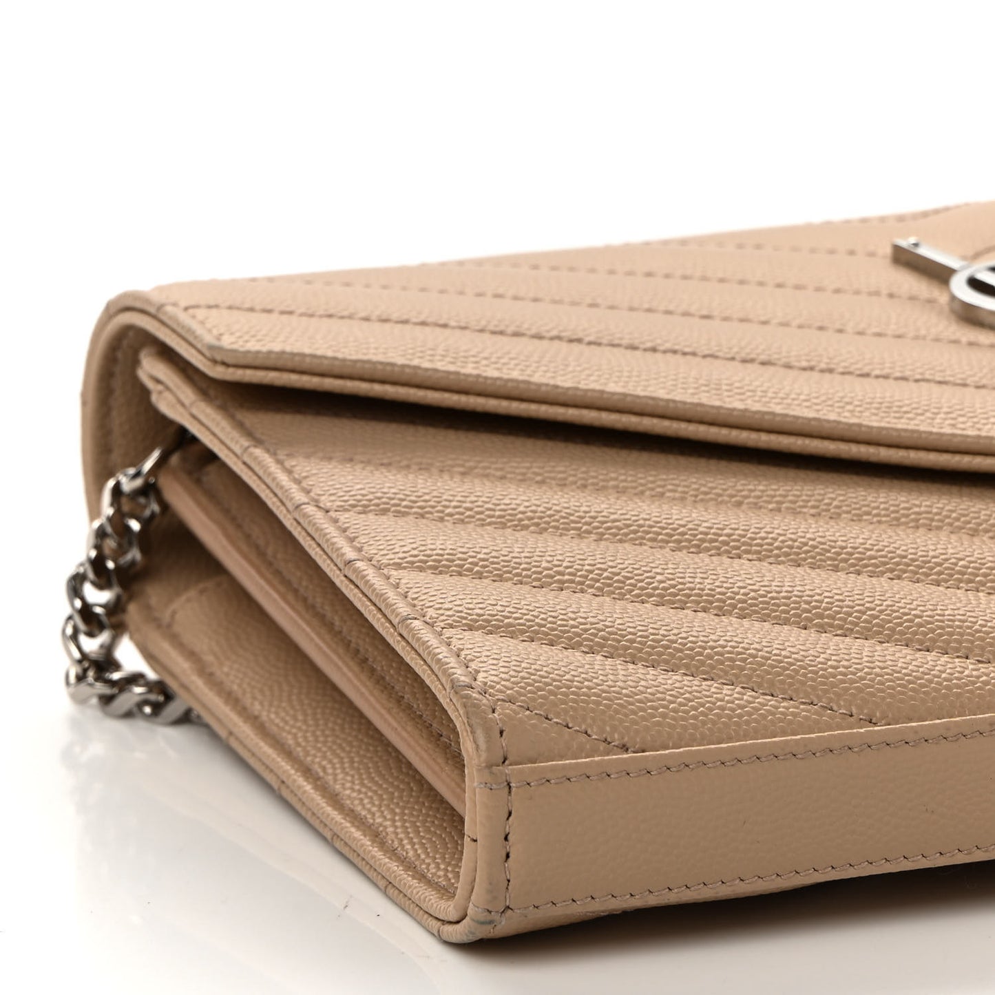 Grain De Poudre Matelasse Chevron Monogram Chain Wallet Nude Powder