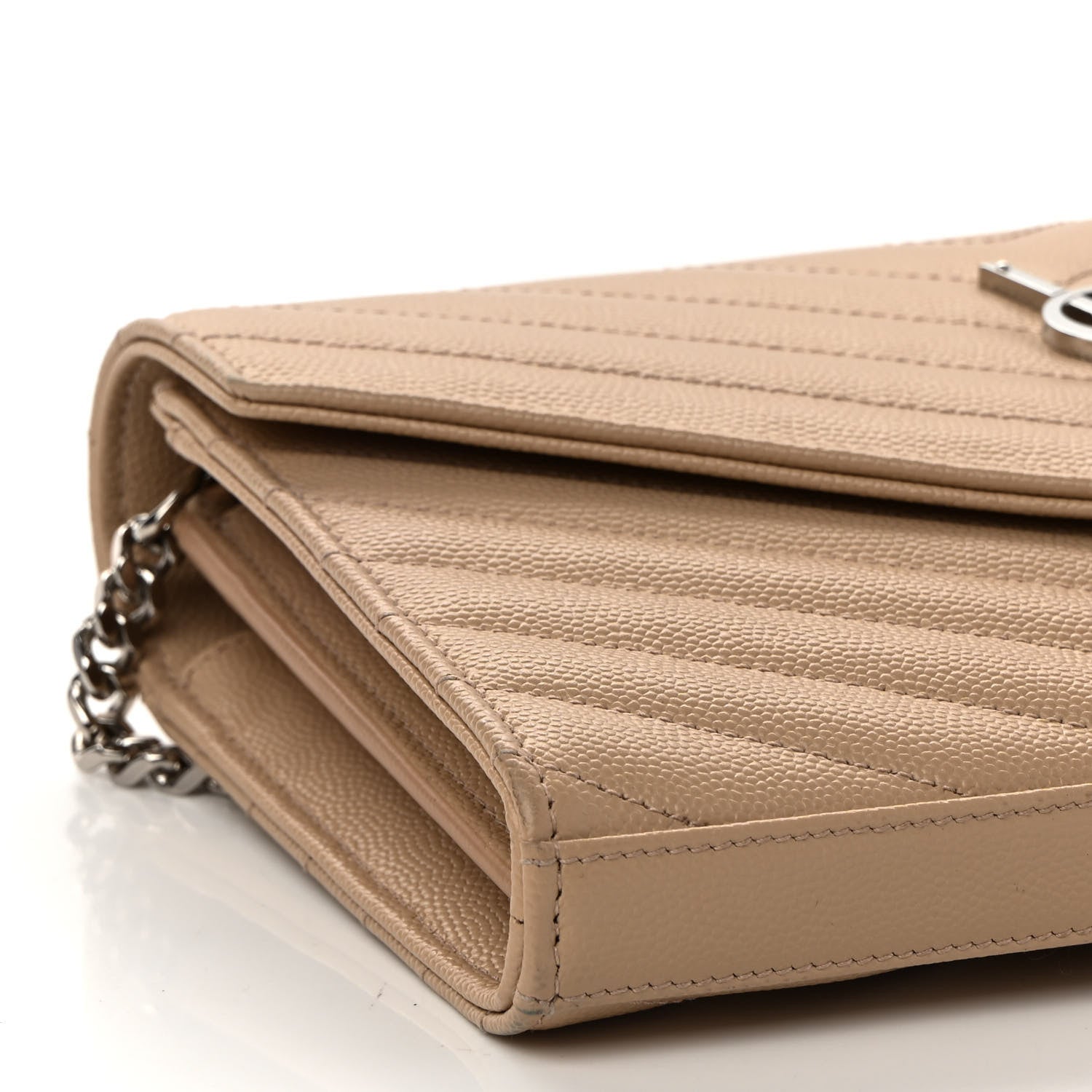 Saint Laurent Grain De Poudre Matelasse Chevron Monogram Chain Wallet Nude Powder 9 of 12