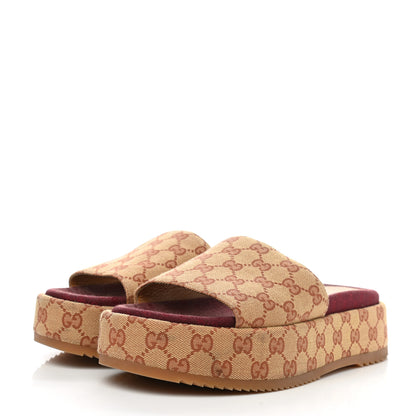 Gucci Canvas GG Monogram Angelina Platform Slide Sandals 41 Beige Ruggine 3 of 12