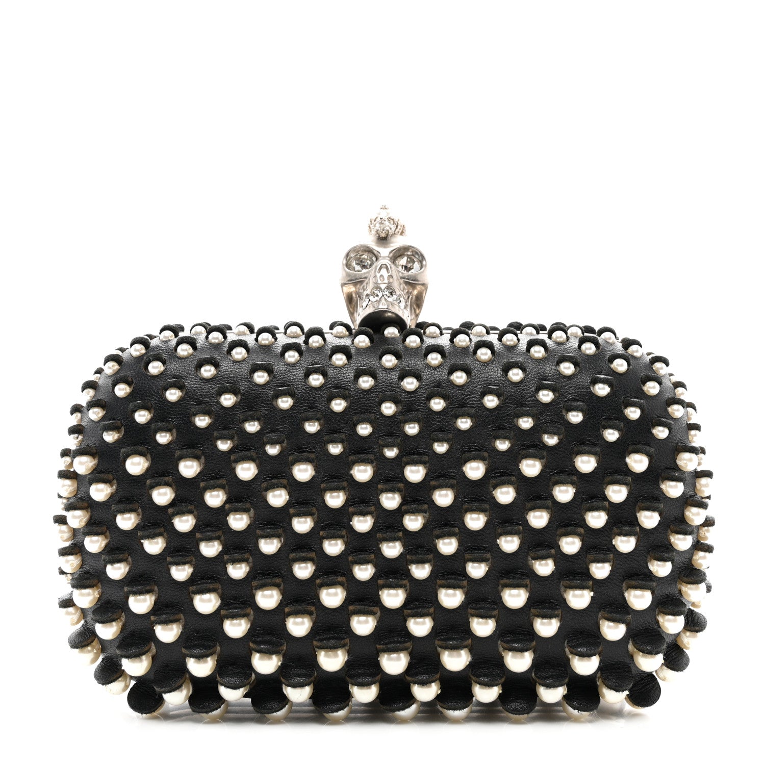 Alexander McQueen Pearl Embellished Calfskin Skull Box Clutch Black 1 of 7