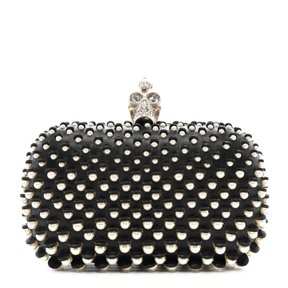 Alexander McQueen Pearl Embellished Calfskin Skull Box Clutch Black 1 of 7