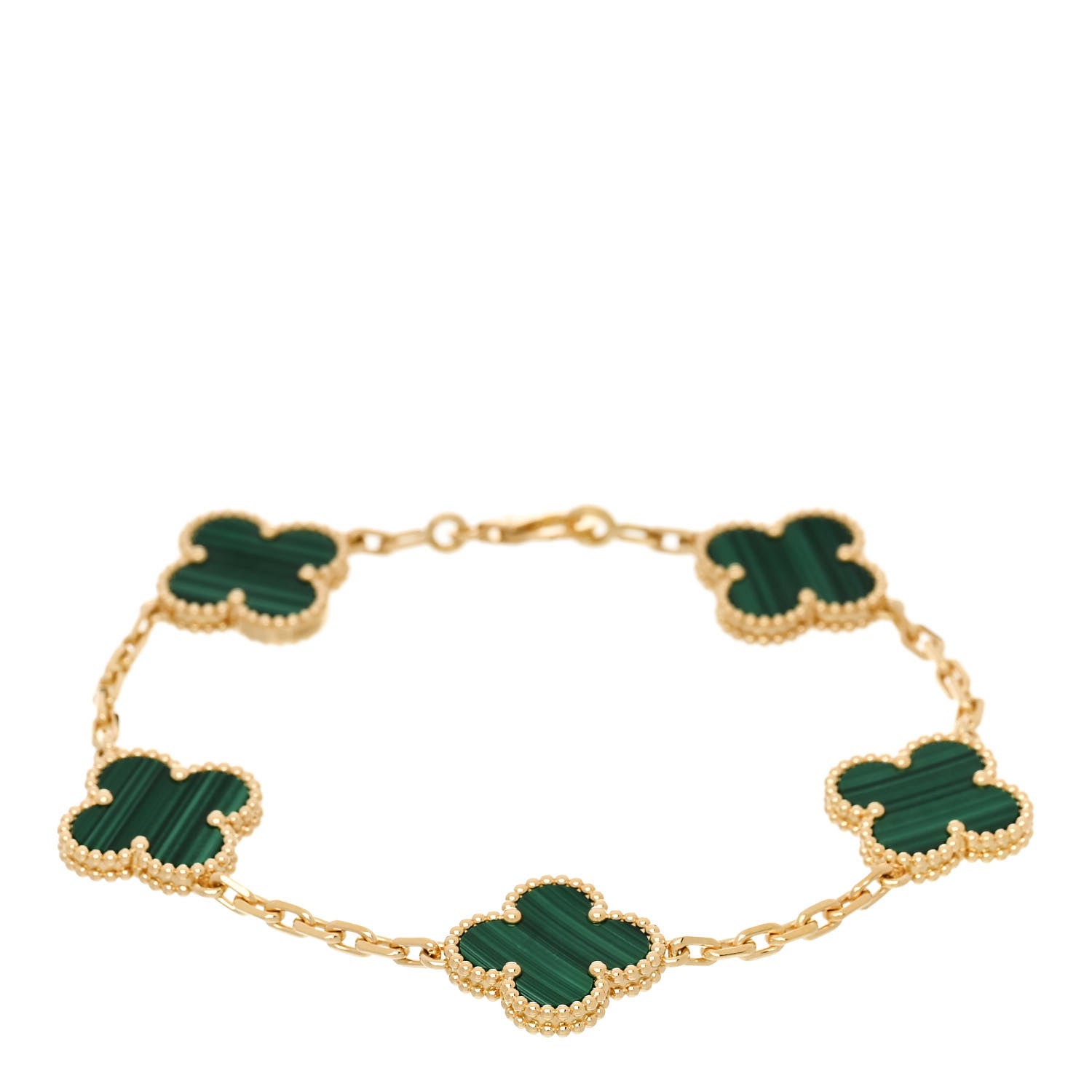 Van Cleef & Arpels 18K Yellow Gold Malachite 5 Motifs Vintage Alhambra Bracelet 1 of 5