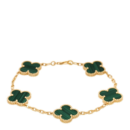 Van Cleef & Arpels 18K Yellow Gold Malachite 5 Motifs Vintage Alhambra Bracelet 1 of 5