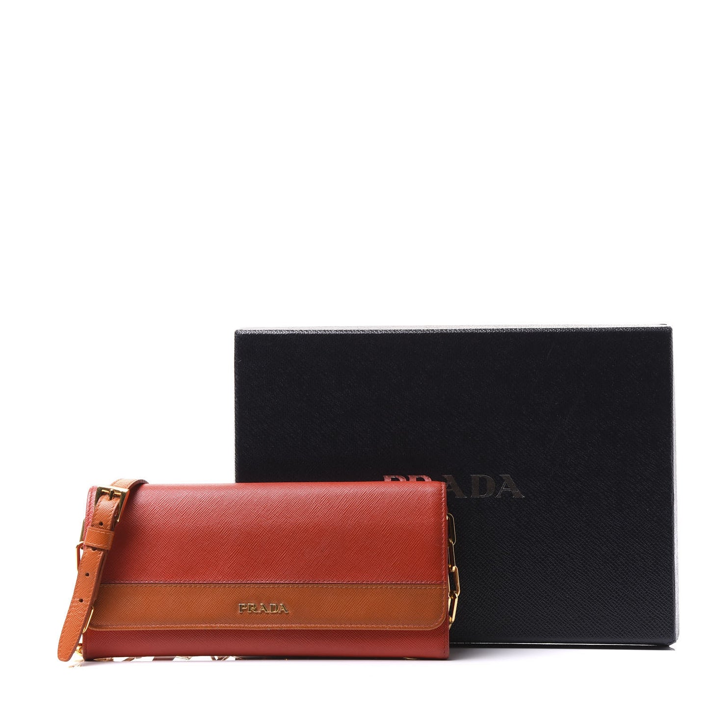 Saffiano Bi-Color Chain Wallet Bacca Rame