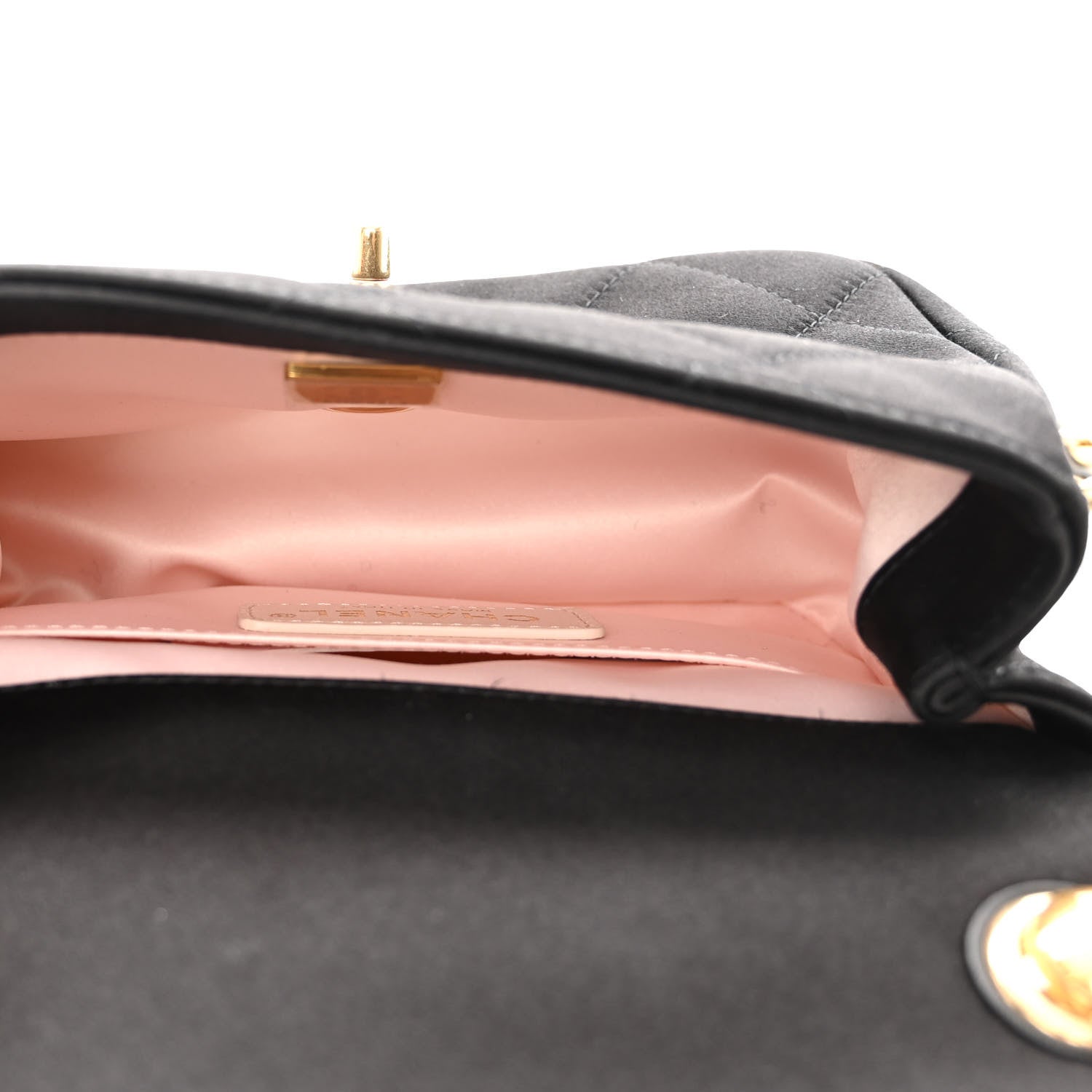 Chanel Satin Quilted Mini Logo Flap With Handle Black 5 of 10
