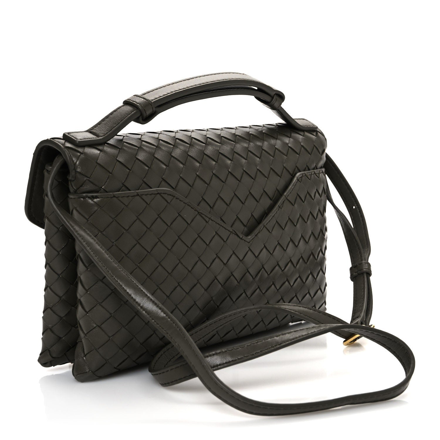 Bottega Veneta Nappa Intrecciato Knot Lock Top Handle Crossbody Bag Cypress 3 of 12