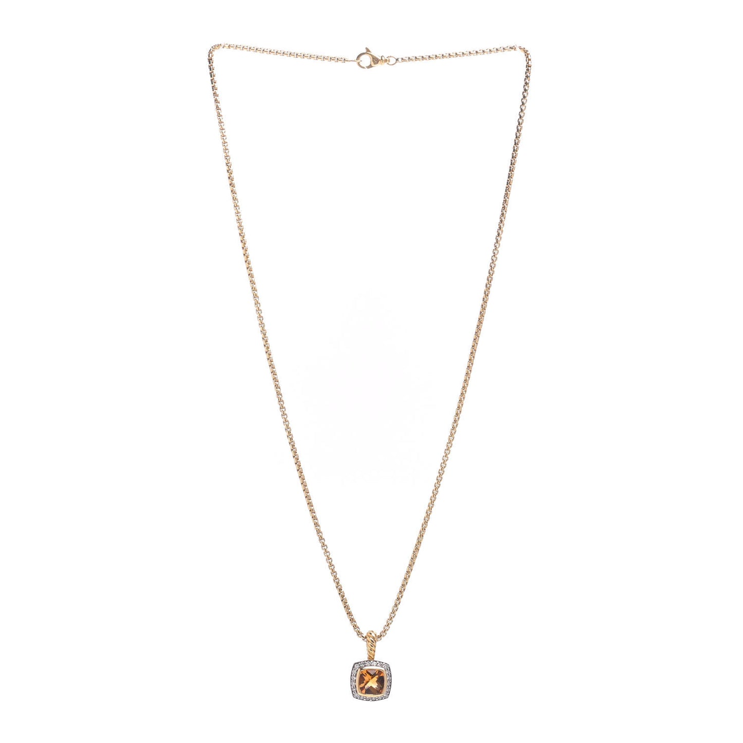 18K Yellow Gold Diamond Citrine 7mm Petite Albion Pendant Necklace