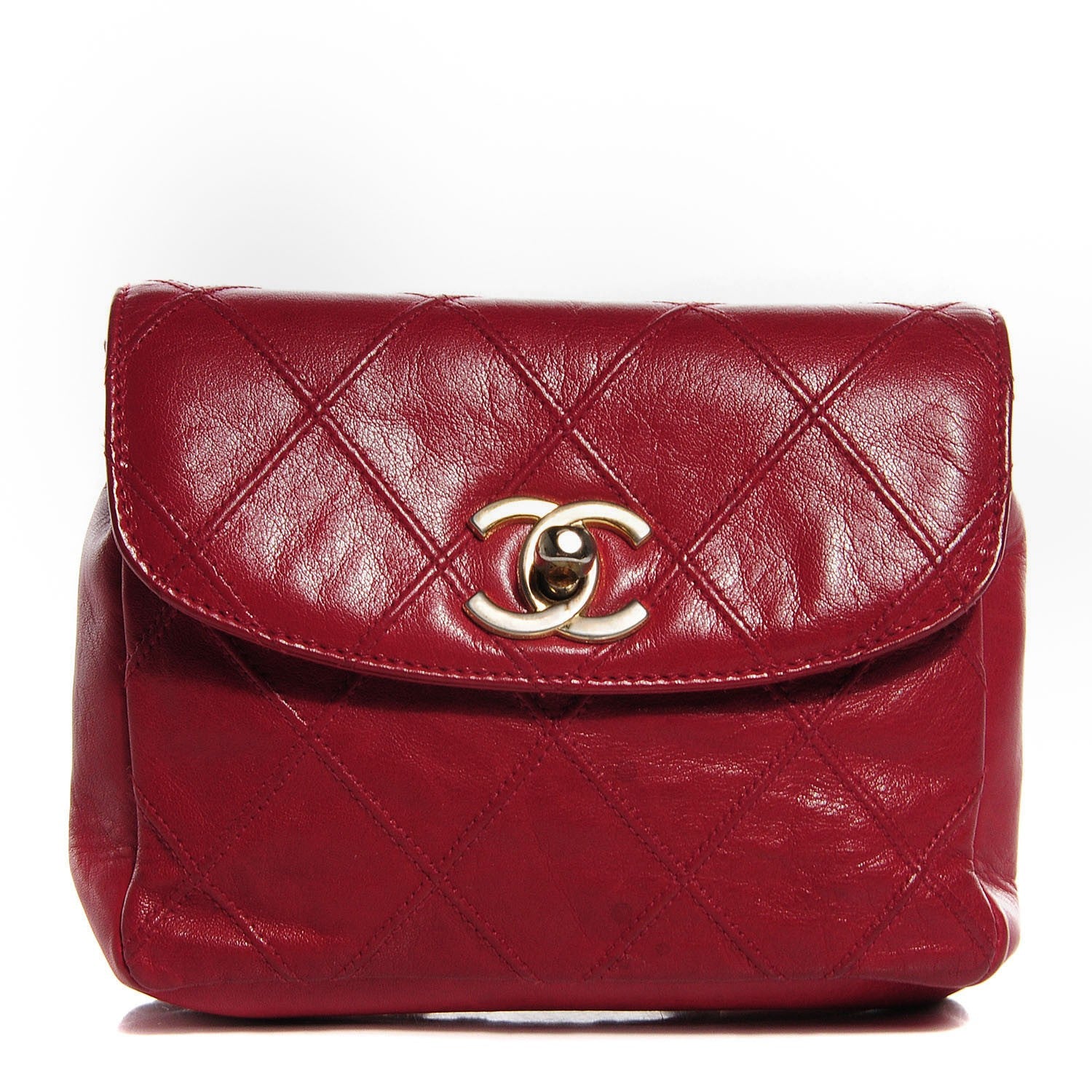 Chanel Lambskin Diamond Stitched Waist Chain Belt Flap Bag Red 1 of 8