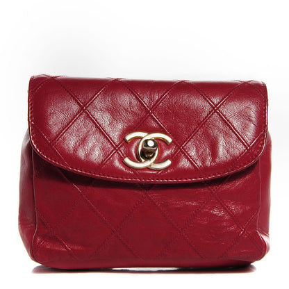 Chanel Lambskin Diamond Stitched Waist Chain Belt Flap Bag Red 1 of 8
