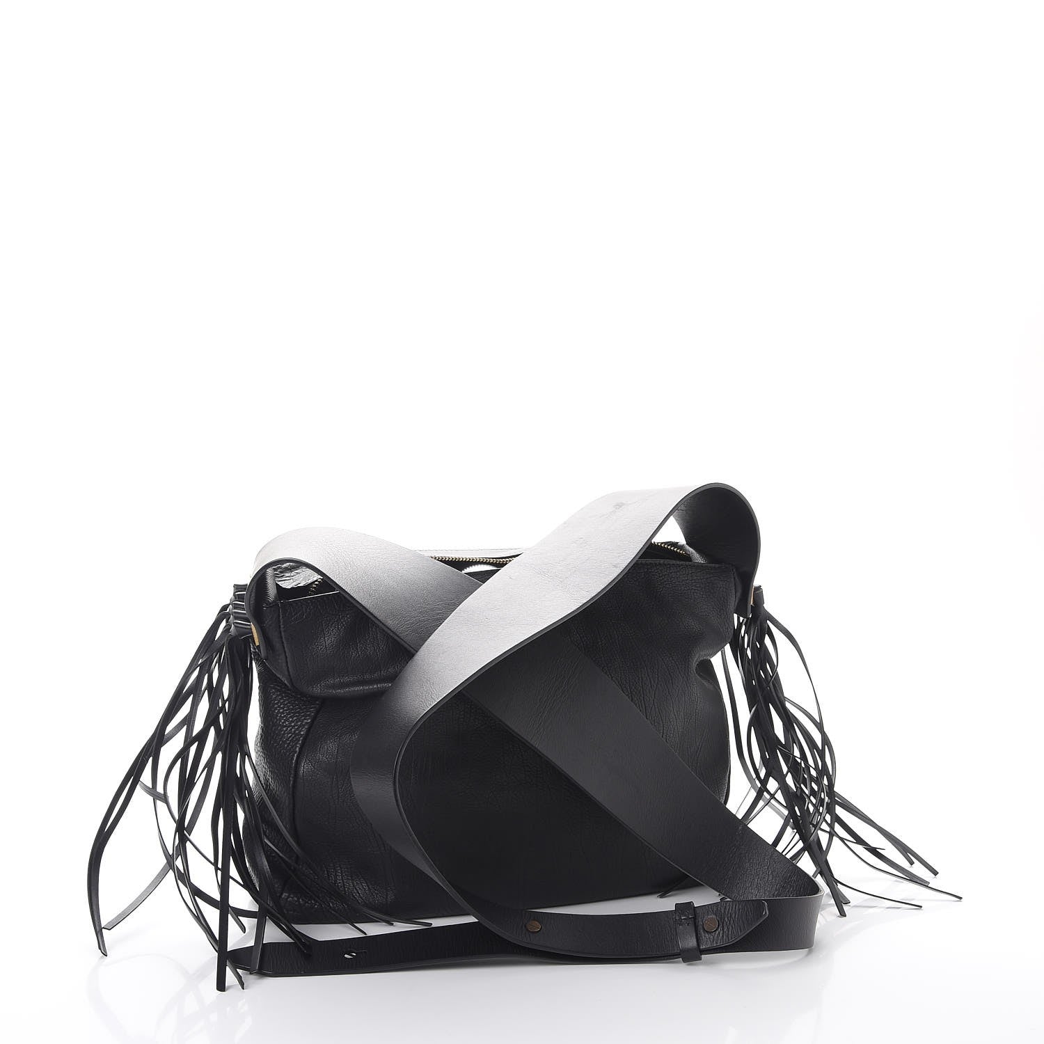 Lanvin Calfskin Tribale Fringe Shoulder Bag Black 3 of 8