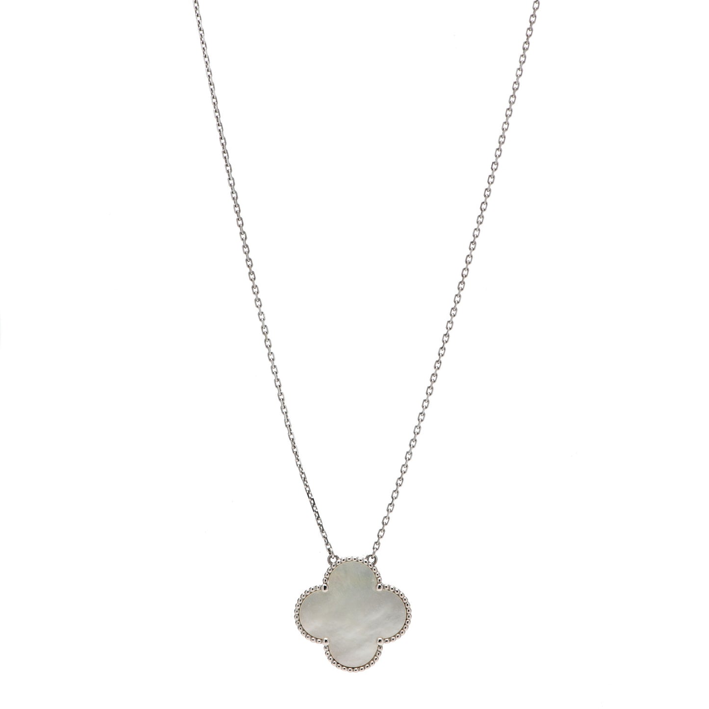 18K White Gold Mother of Pearl Magic Alhambra Pendant Necklace