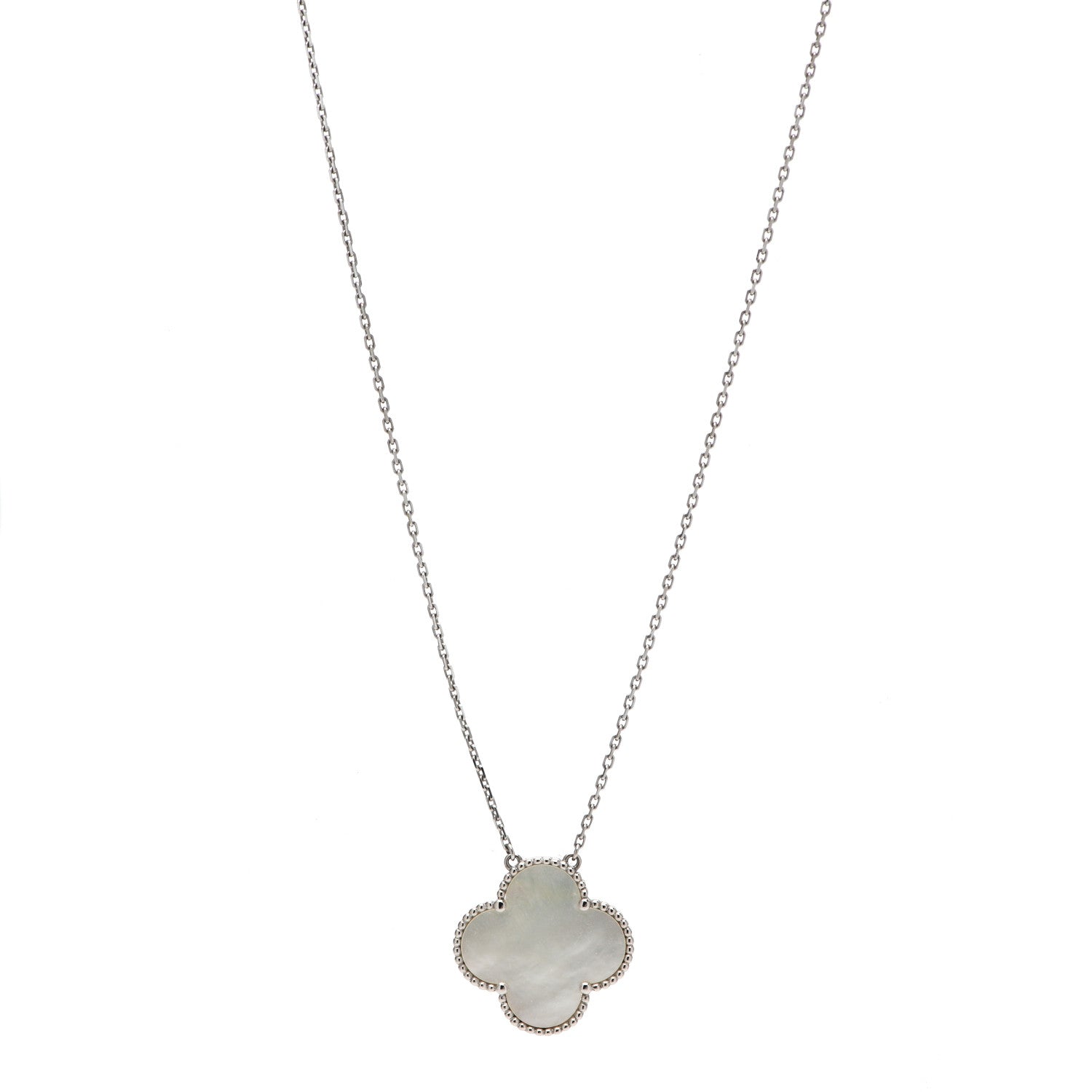 Van Cleef & Arpels 18K White Gold Mother of Pearl Magic Alhambra Pendant Necklace 1 of 8