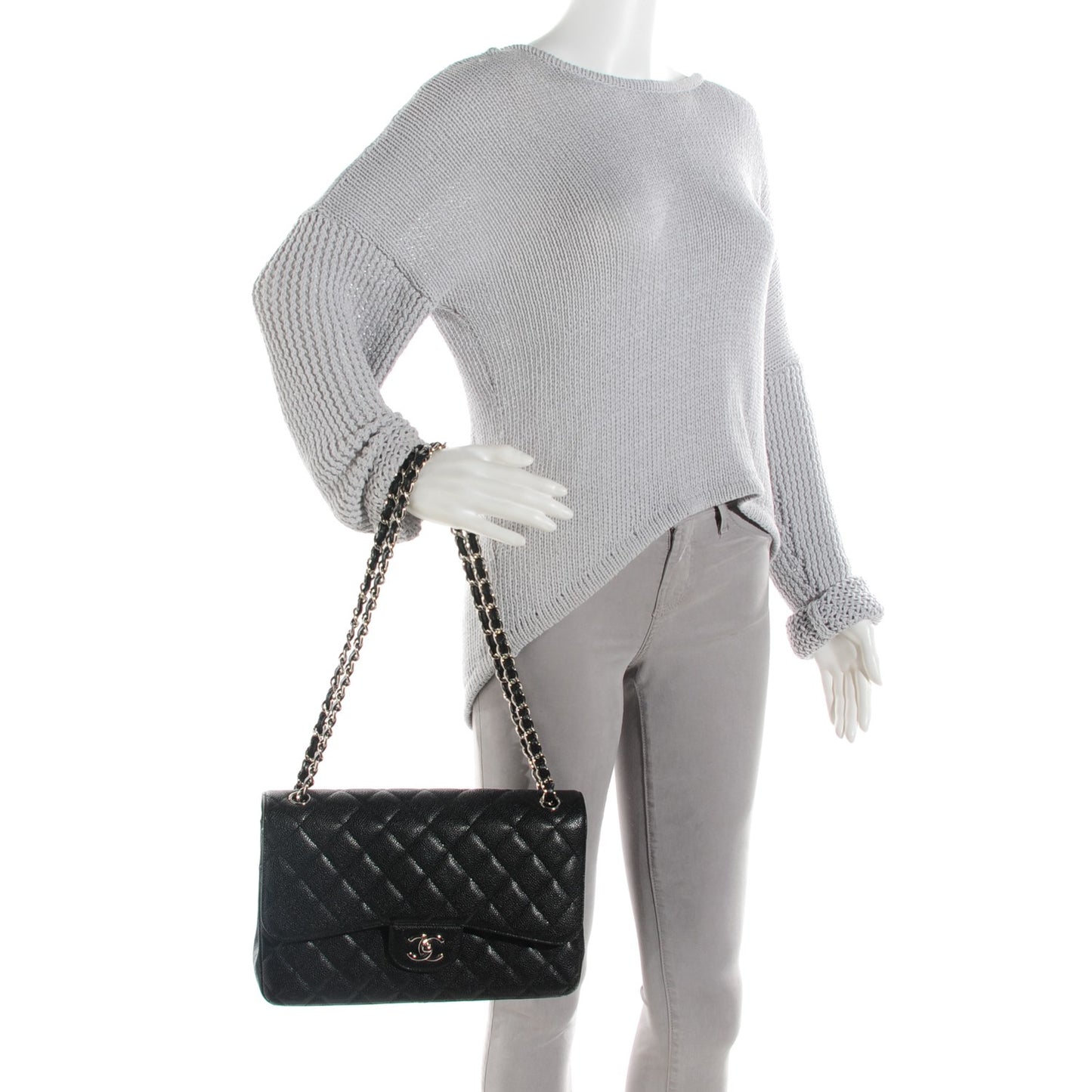 Caviar Quilted Jumbo Double Flap Black