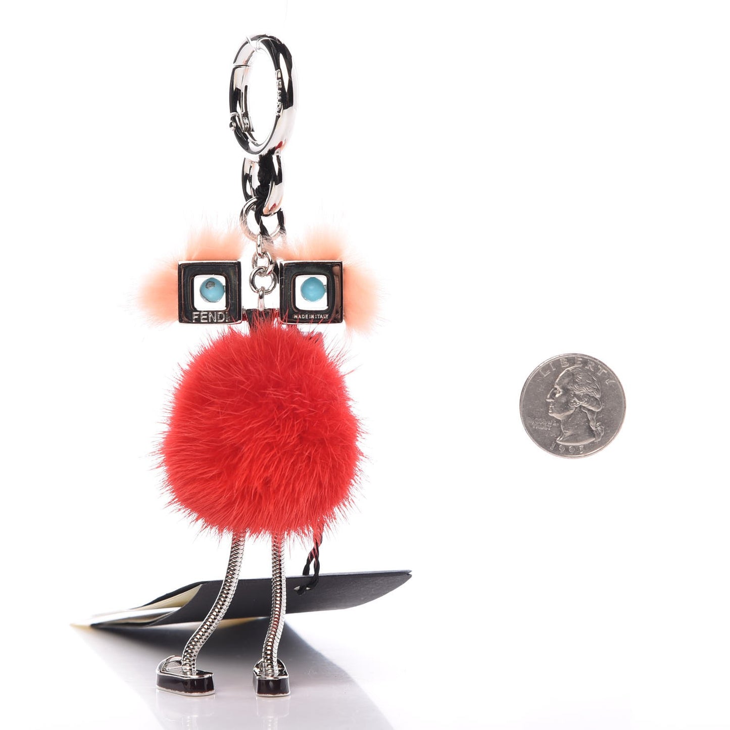 Metal Mink Fur Hypnoteyes Chick Pom Pom Bag Charm Palladium Palmspring Strawberry