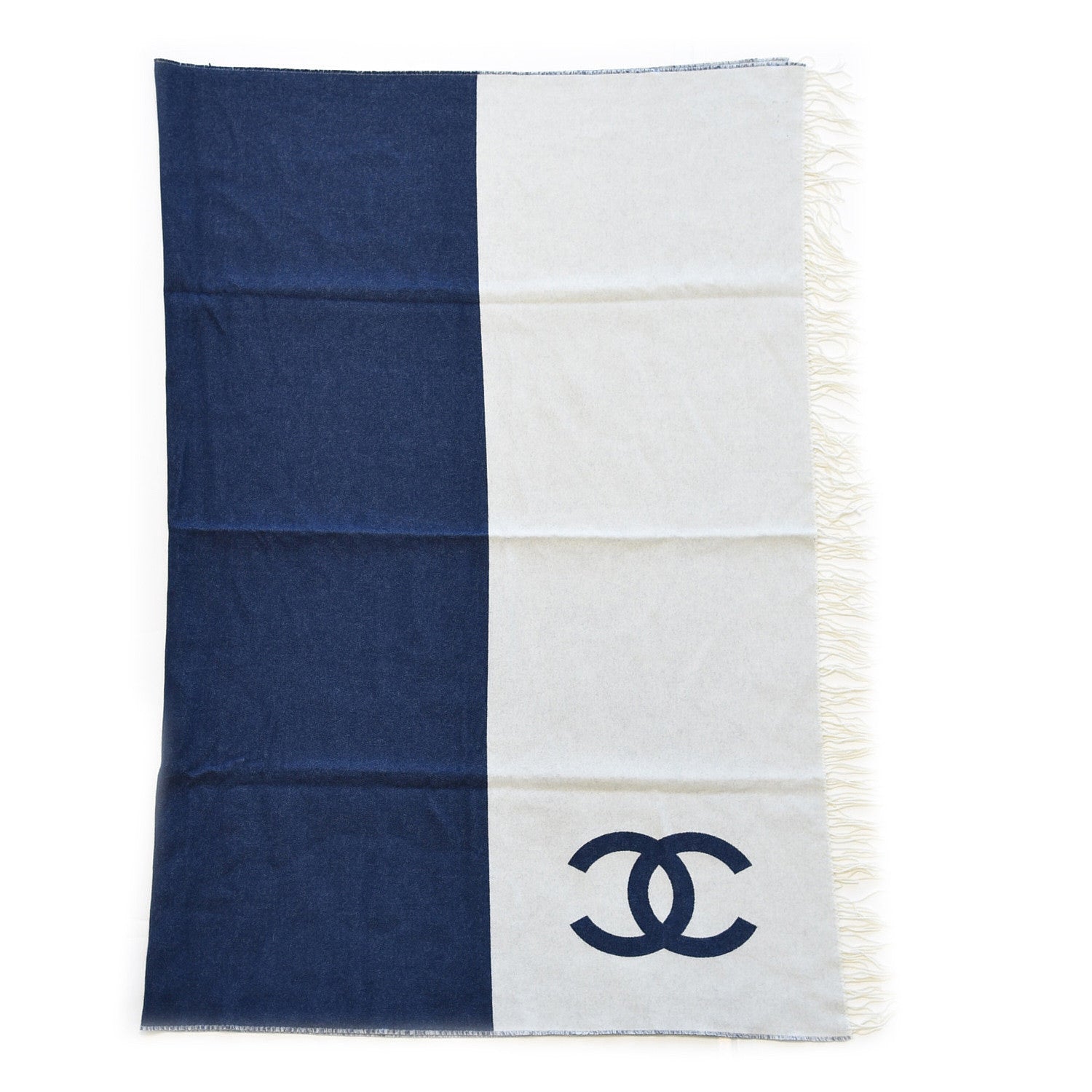 Chanel Merino Wool Cashmere CC Throw Blanket Navy White 1 of 4