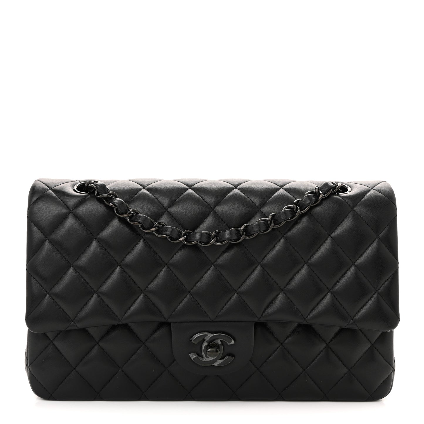 Lambskin Quilted Medium Double Flap So Black