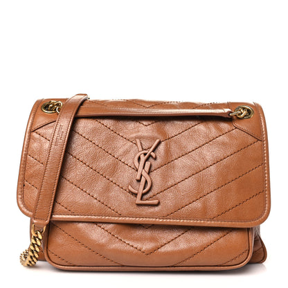 Saint Laurent Crinkled Calfskin Matelasse Monogram Medium Niki Chain Satchel Caramel 1 of 10