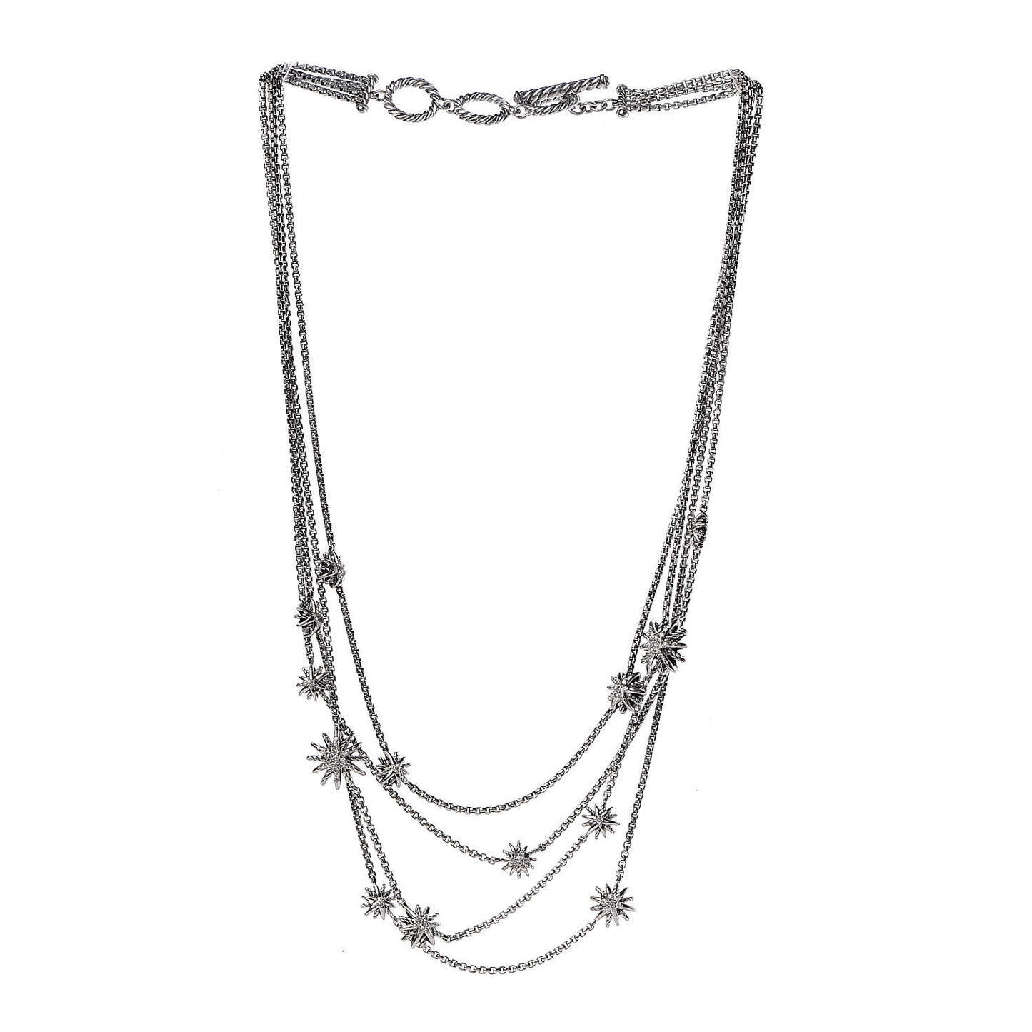 Sterling Silver Diamond Multi Strand Starburst Station Necklace
