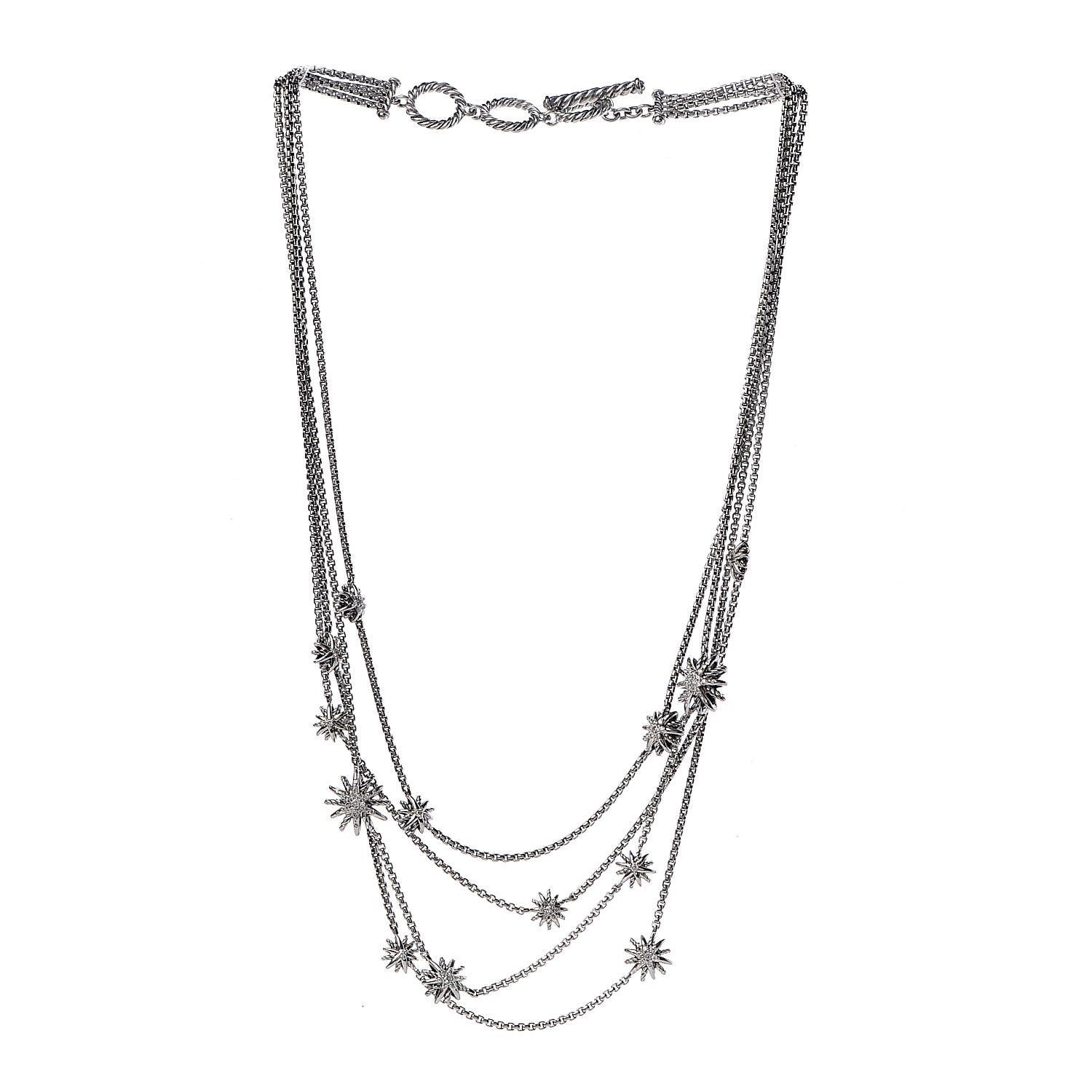 David Yurman Sterling Silver Diamond Multi Strand Starburst Station Necklace 3 of 6